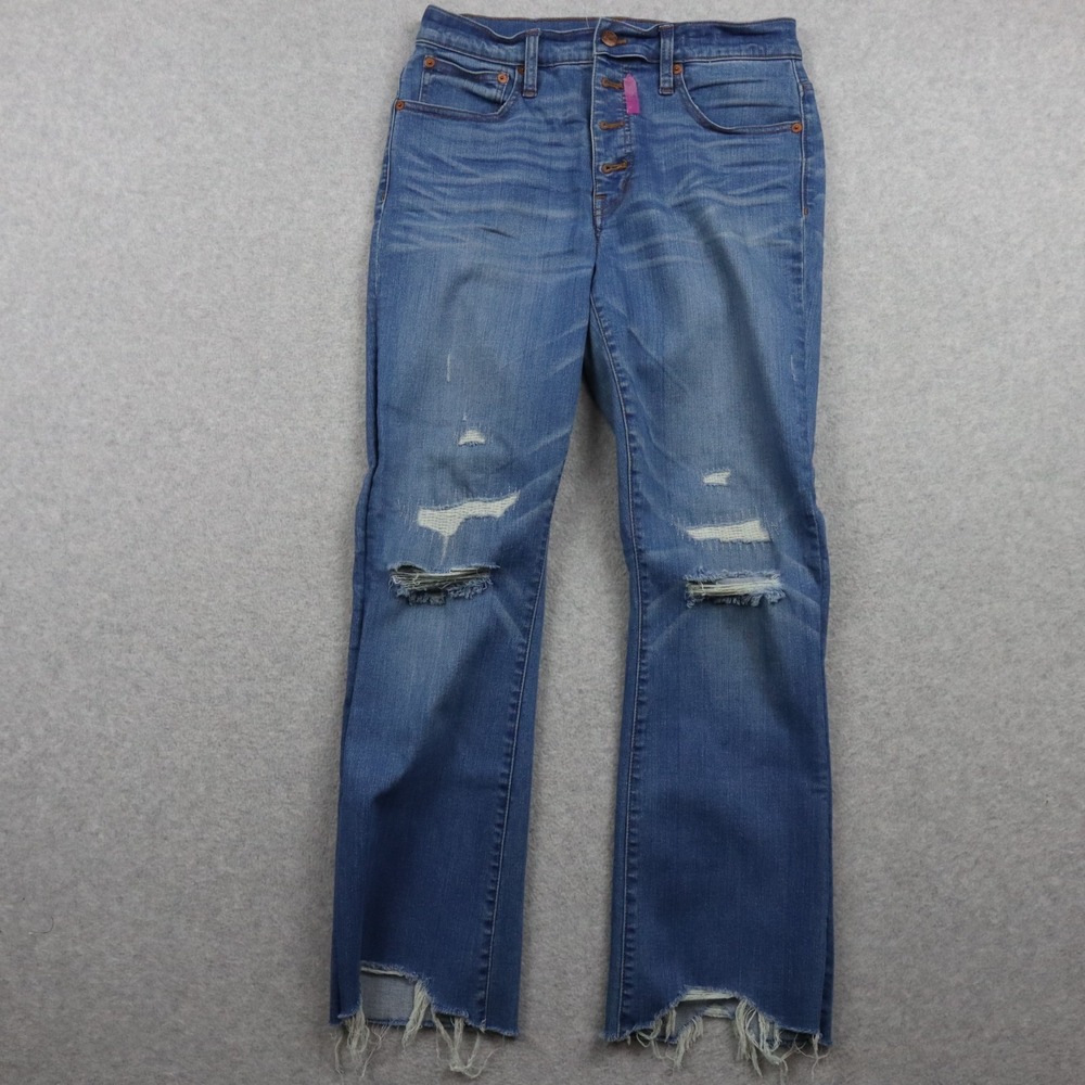 Madewell Jeans Womens 27 Cali Demi-Boot Button Fly Distressed Ripped Denim Blue